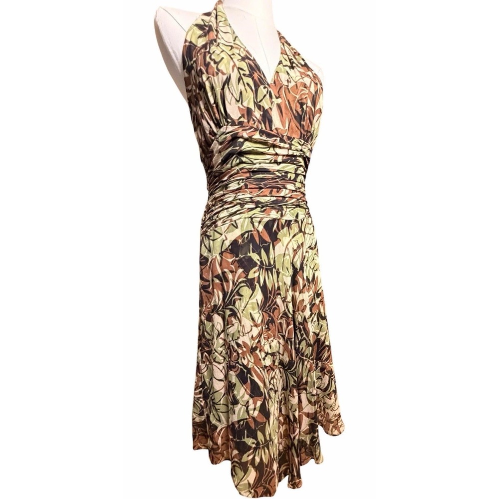 Donna Ricco Silk Halter Midi Dress 4 Ruched Floral Chiffon Boho - Picture 6 of 14
